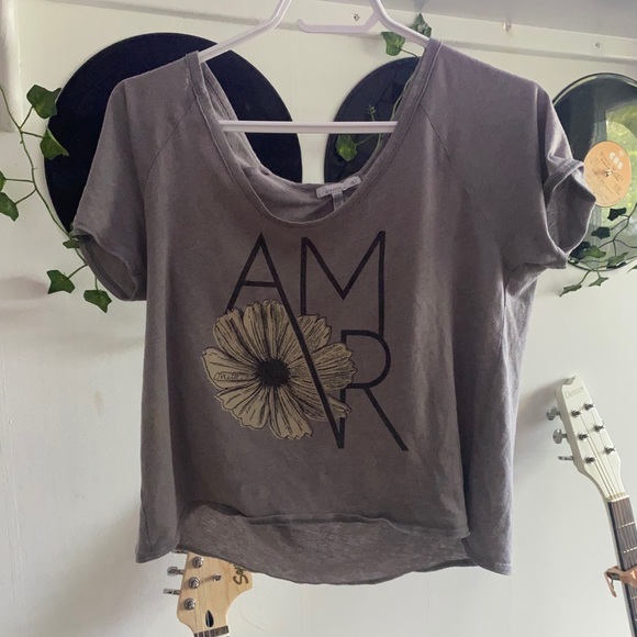 medium grey graphic T-shirt, with text and flower. - Picture 2 of 3